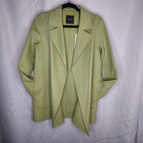 THEORY Clairene Women's Jacket Coat Sz PETITE Pale Lime WOOL + CASHMERE - Picture 6 of 7
